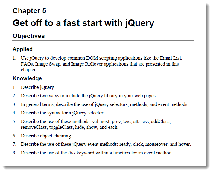 jQuery objectives